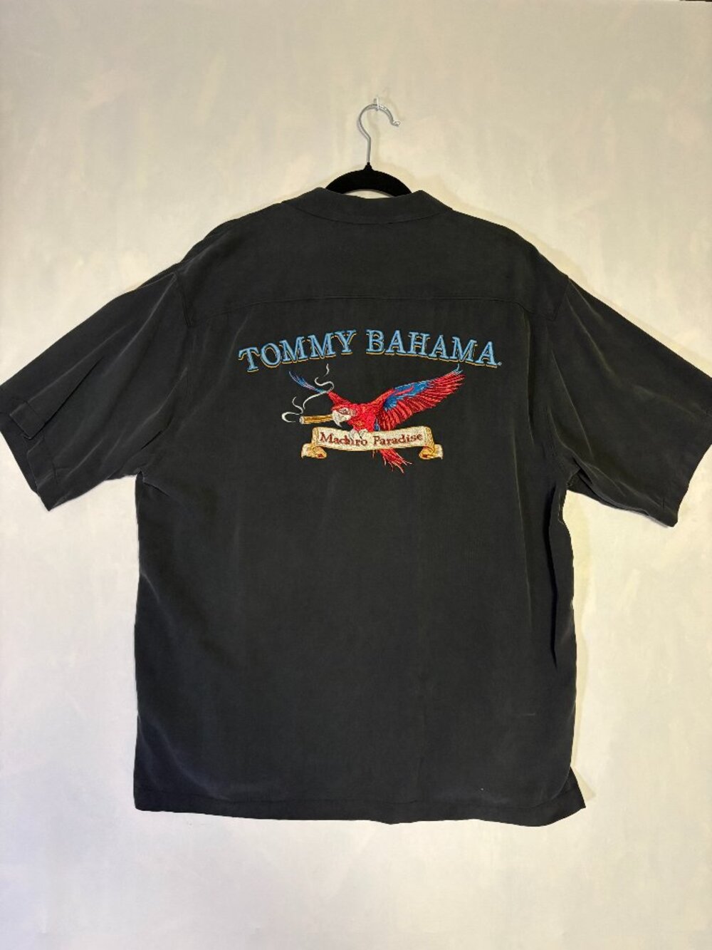 Tommy Bahama Maduro Paradise Embroidered Parrot Silk Camp Shirt